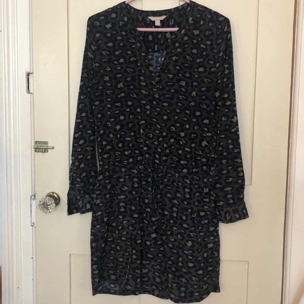 Army green, leopard print, shirt dress